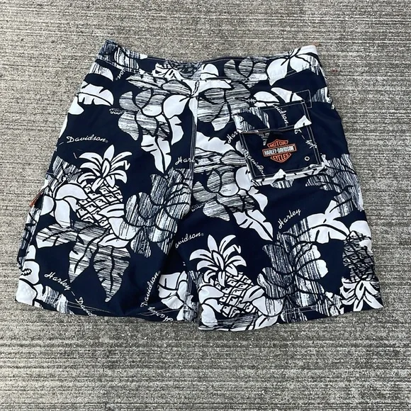 Harley-Davidson Mens Floral Tropical Swim Trunk Board Shorts Motorcycles Size L - Picture 5 of 6